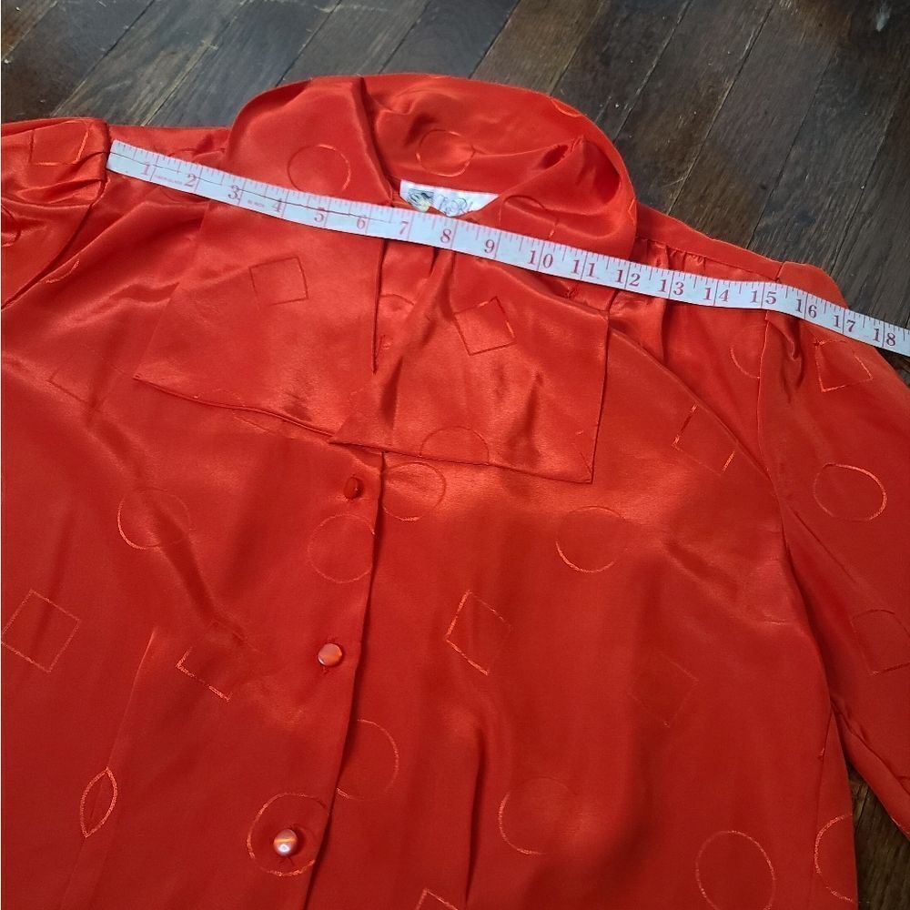 Vintage 80s Monochromatic Geometric Red Long Sleeve Blouse - Picture 8 of 12